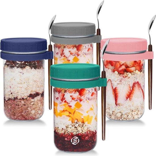 Set di Overnight Oats in Jar di Mason - Bicchieri per Muesli - Set di Avena - Must have per la tua colazione