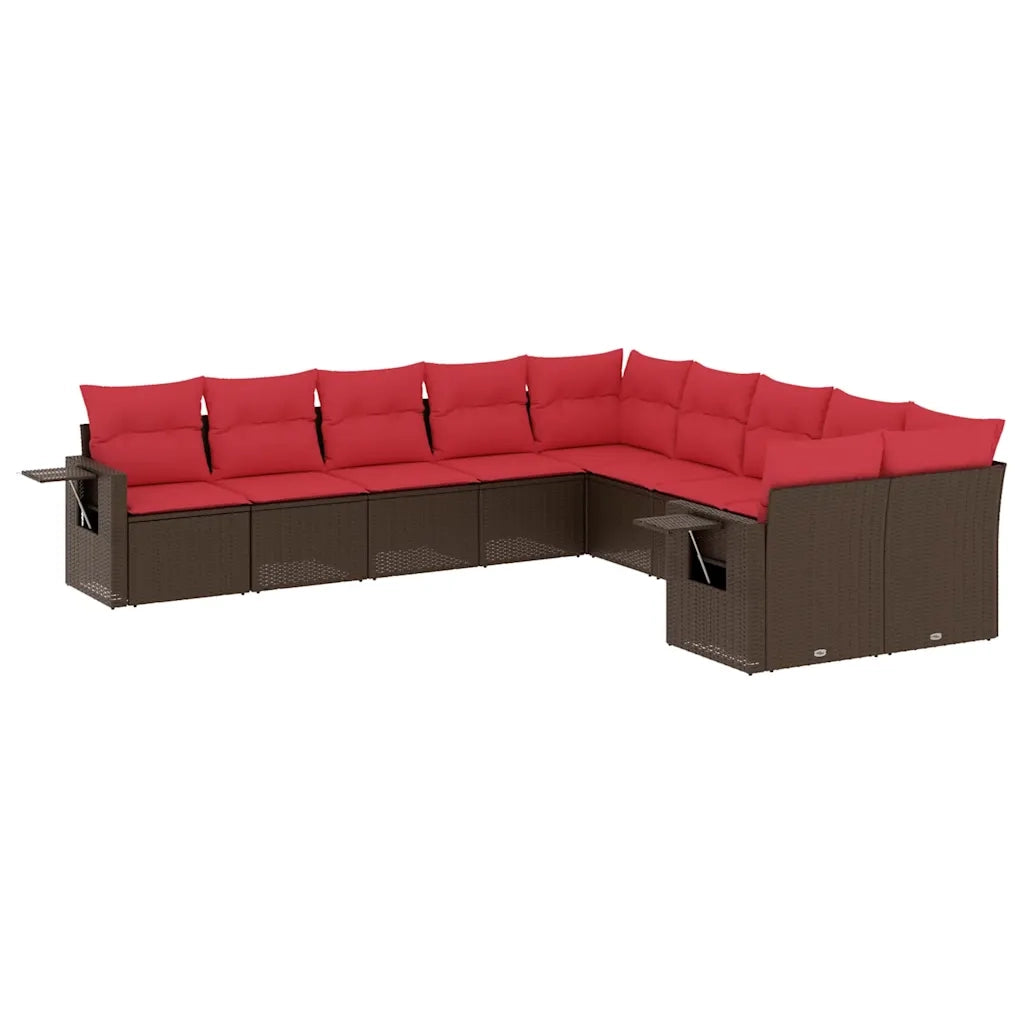 Set Divani da Giardino 10 pz con Cuscini Marrone in Polyrattan 3220713