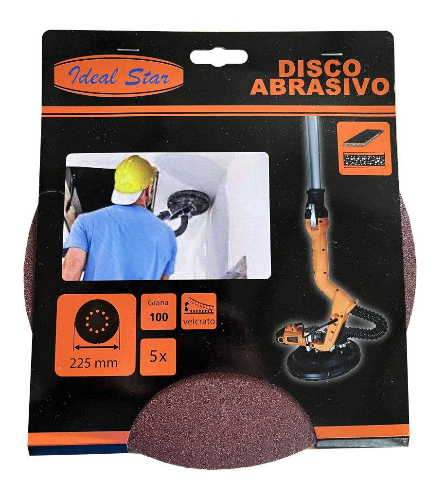 DISCO ABRASIVO VELCRATO PER LEVIGATRICE IDEAL STAR Ø 225 Grana 100 - Conf. 5 pezzi - IDEAL STAR
