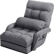 Poltrona Divano con 5 Livelli Regolabili, Sedia da Terra con Braccioli e Cuscino, Struttura in Acciaio, Multifunzione e Pieghevole per Soggiorno Camera da Letto, 55x66x71 cm (Grigio)