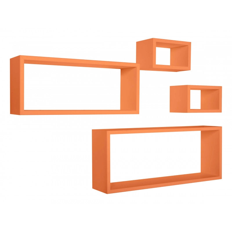 Set 4 Mensole da Muro, Pensile Bagno, Mensola Parete, Scaffale Parete, Arancione, 75x30 p15,5 cm, 60x25 p15,5 cm e 2 da 25x15 p15,5 cm - Merlino