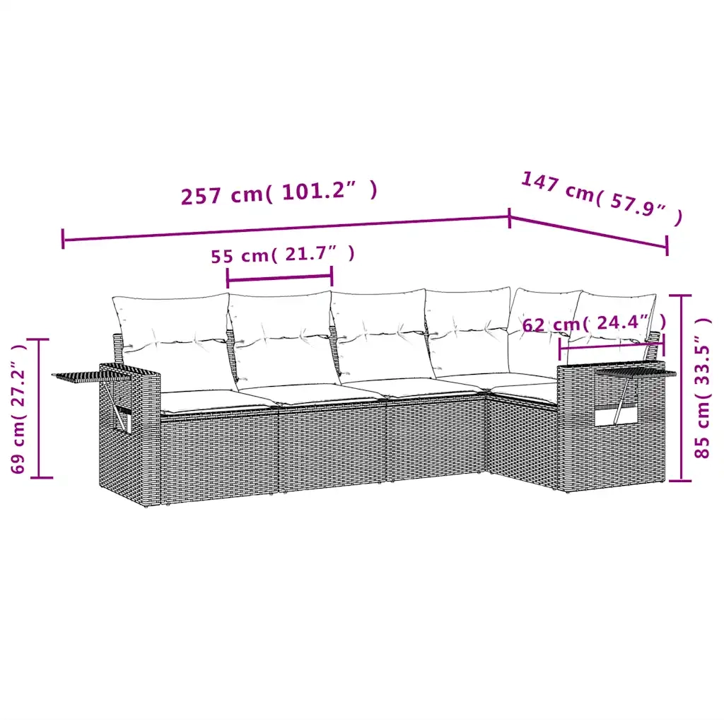 Set Divani da Giardino 5 pz con Cuscini Marrone in Polyrattan 3220133