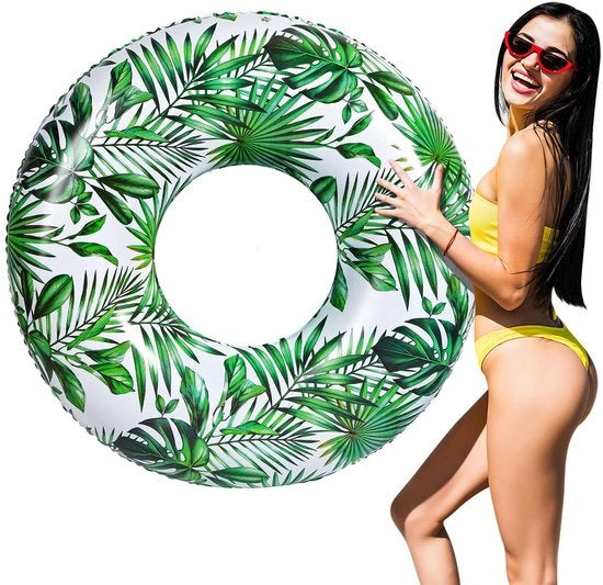 Banda da Nuotata - Airbed Acqua - Rilassarsi Estate - Design Foglia Unico - 120cm Largo - Bianco Verde