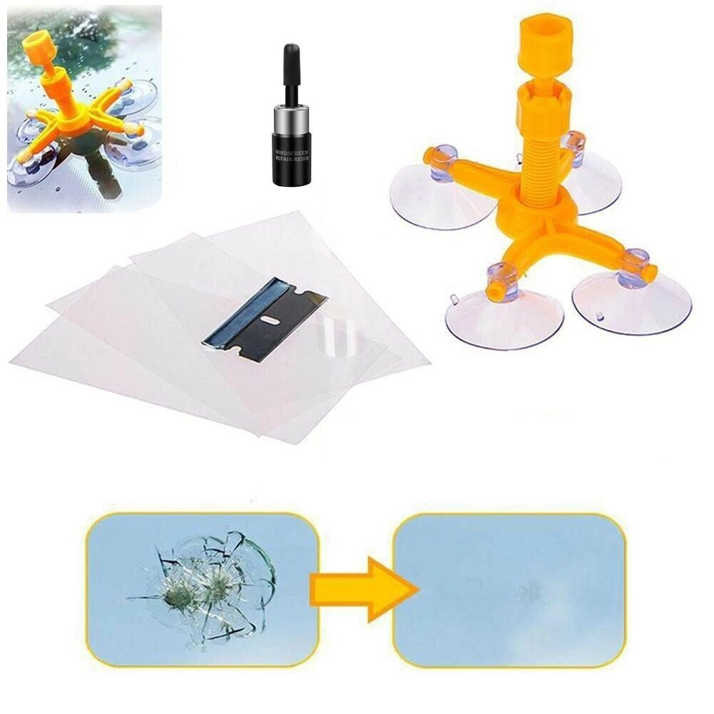 KIT RIPARAZIONE PARABREZZA CREPE SCHEGGE VETRO AUTO RIPARA DANNI VETRO RESINA