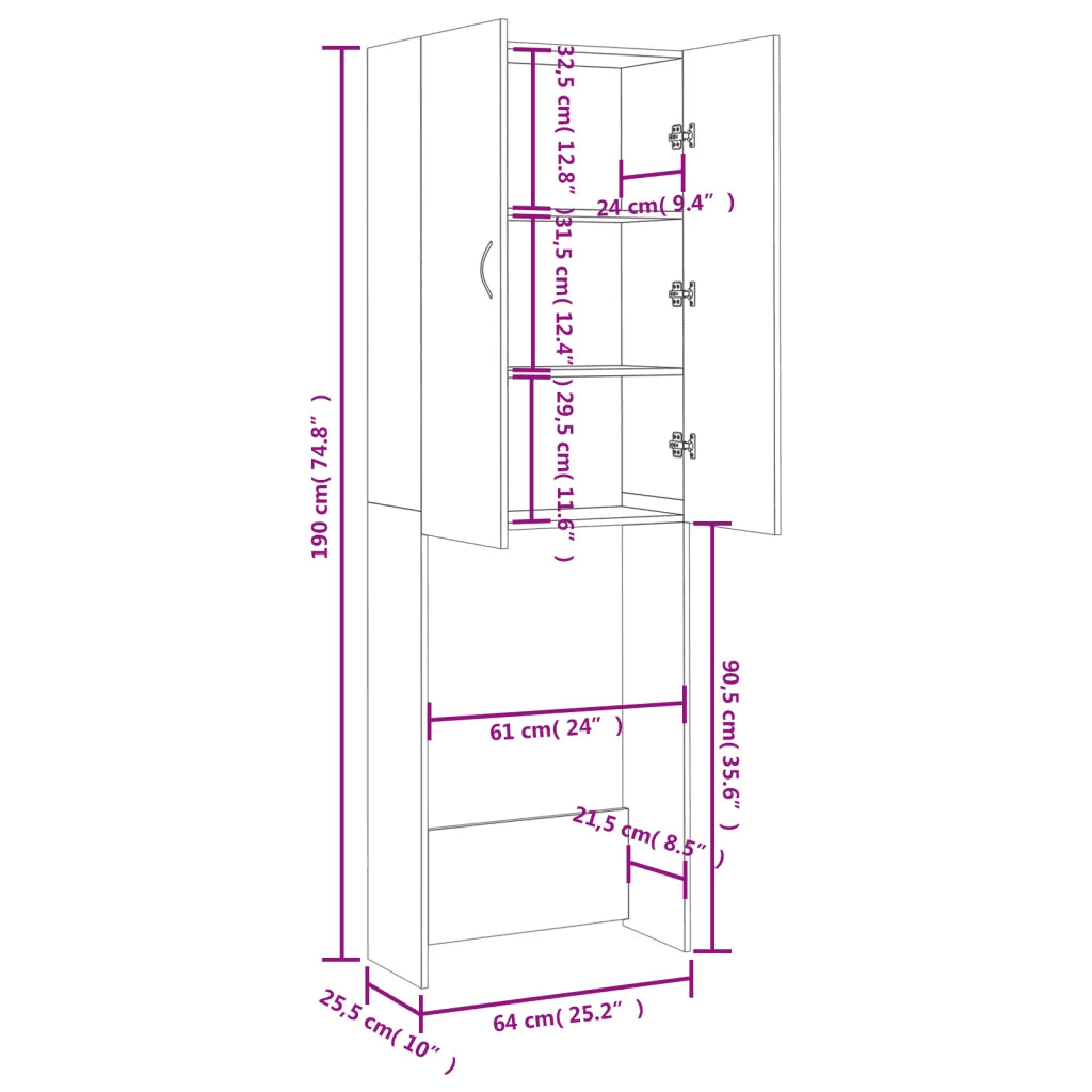 Mobile per Lavatrice Grigio Cemento 64x25,5x190 cm 808417