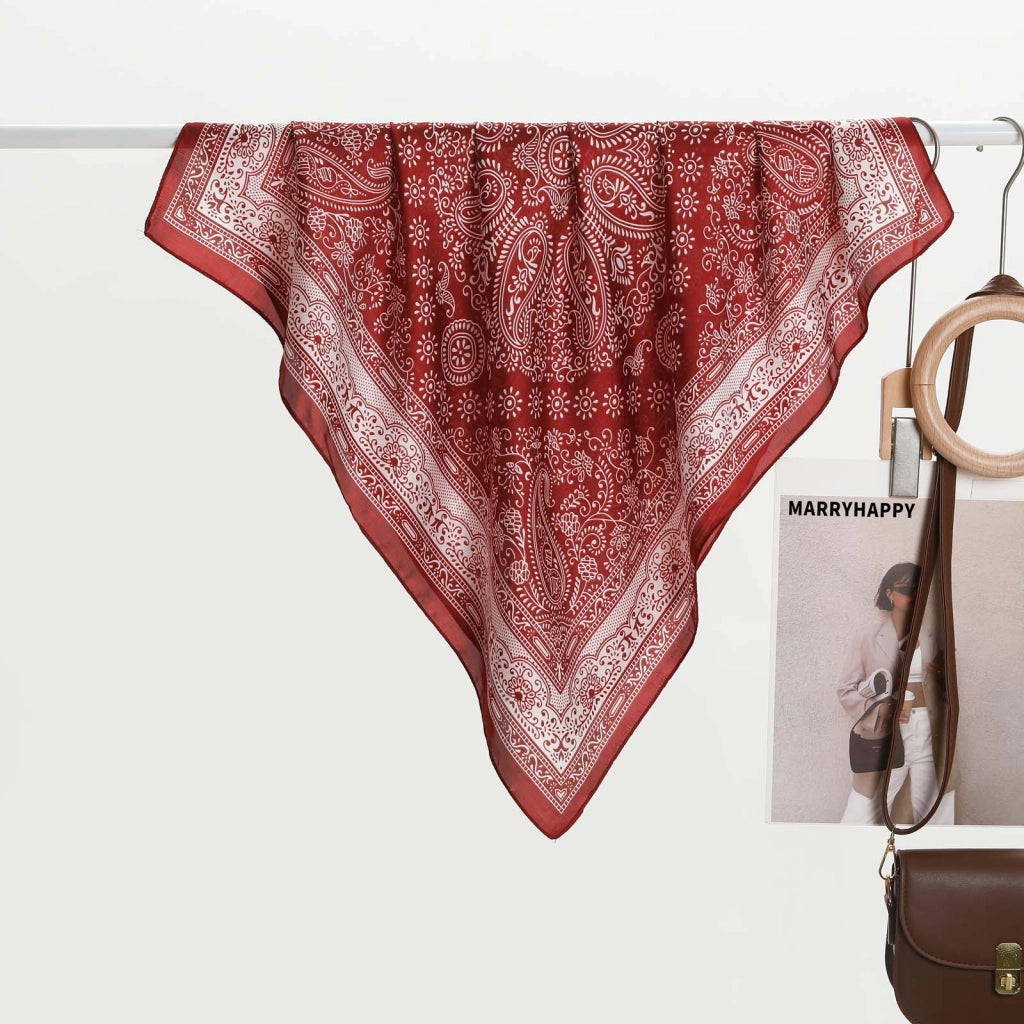 Sciarpa da donna in seta piccola con stampa retr¨° di anacardi, 70 cm, foulard in seta stampato