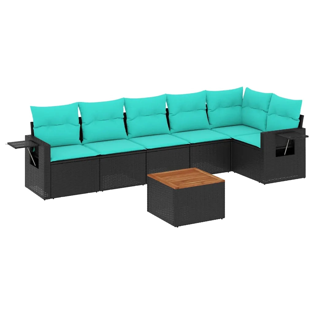 Set Divani da Giardino 7 pz con Cuscini Nero in Polyrattan 3224573