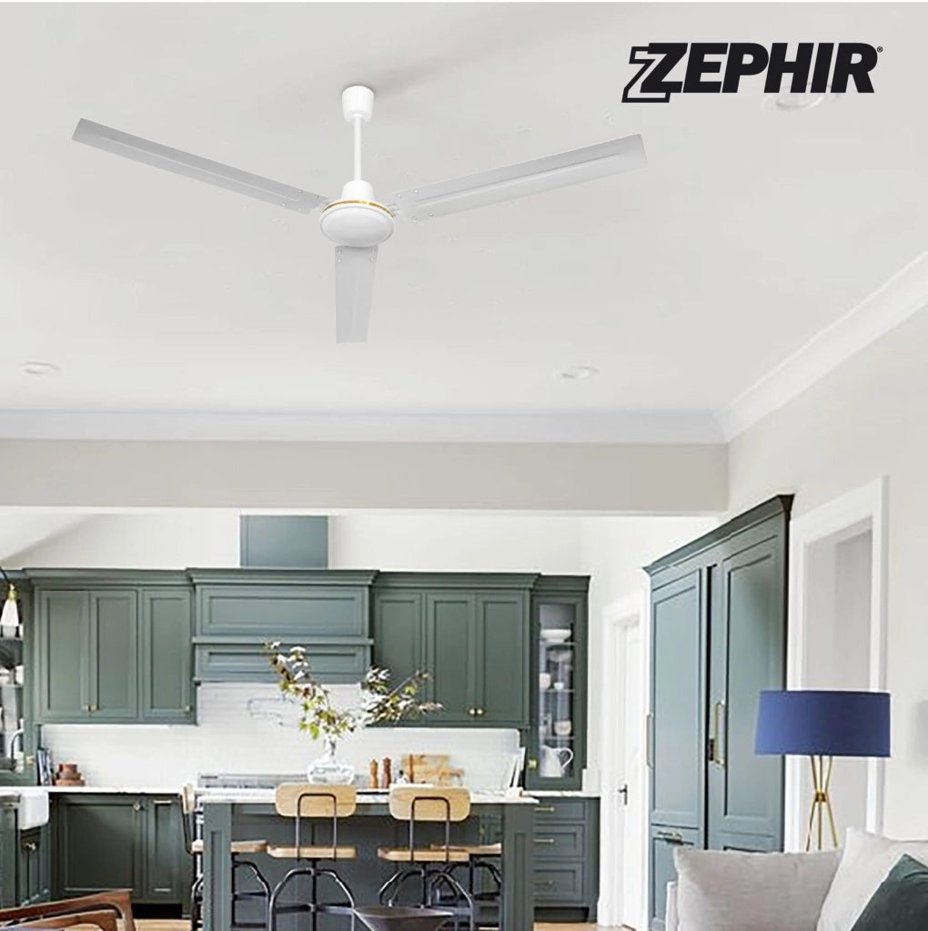 Zephir ZFS8120 Ventilatore da soffitto in metallo 3 pale 5 velocità comando a parete 70W Bianco