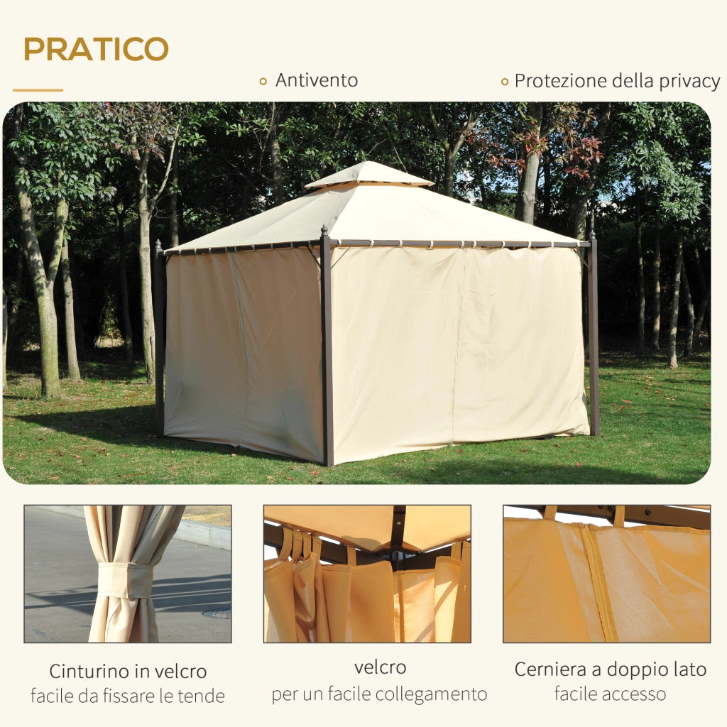 EasyComfort Gazebo da Giardino 3 x 3m con 4 Tende Laterali e Doppio Tetto Beige