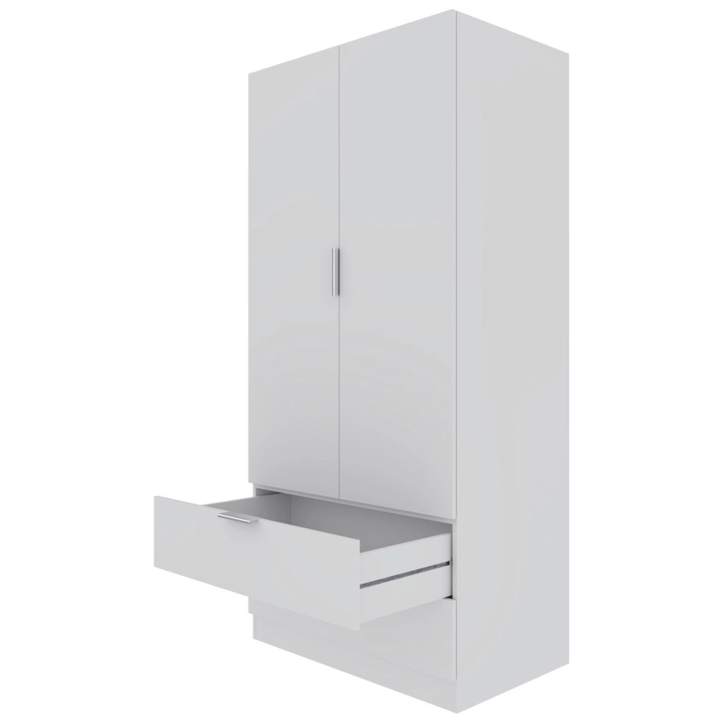 Armadio Per Camera Da Letto Con Appendiabiti 2 Ante Con Maniglie In Metallo E 2 Cassetti Multiuso Ideale Per Arredare La Tua Stanza 180 X 81 X 52 Cm Colore Bianco