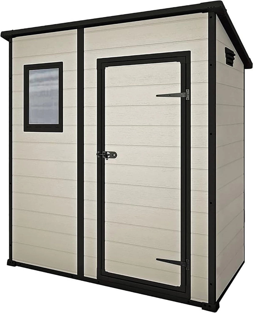 Keter 229790 Manor Pent Casetta da Giardino Addossata in Resina 183.5x111x200.5 cm Pavimento Incluso Lucchettabile colore Beige
