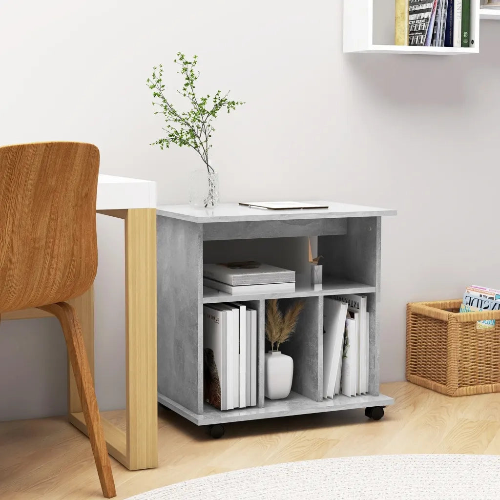 Mobiletto con Ruote Grigio Cemento 60x45x60cm Legno Multistrato 808480