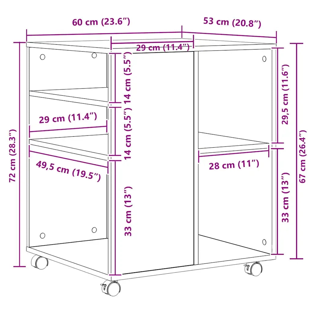 Mobiletto con Ruote Bianco 60x53x72 cm in Legno Multistrato 808458