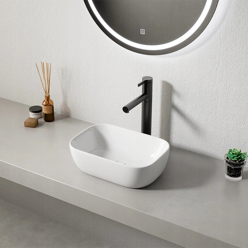 Lavabo da appoggio in ceramica bianco ovale lucido 37 x 25,5 cm