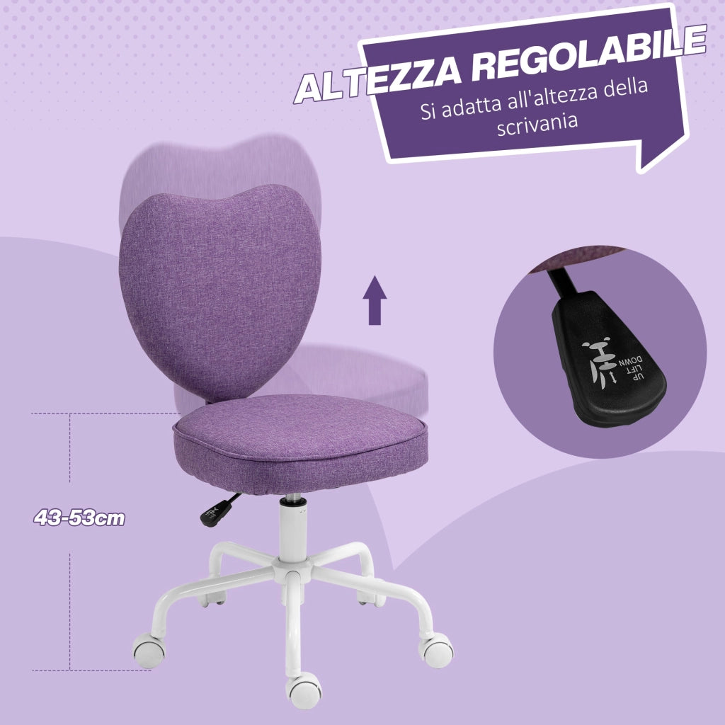 Sedia Poltrona Operativa da Cameretta a Forma di Cuore Viola