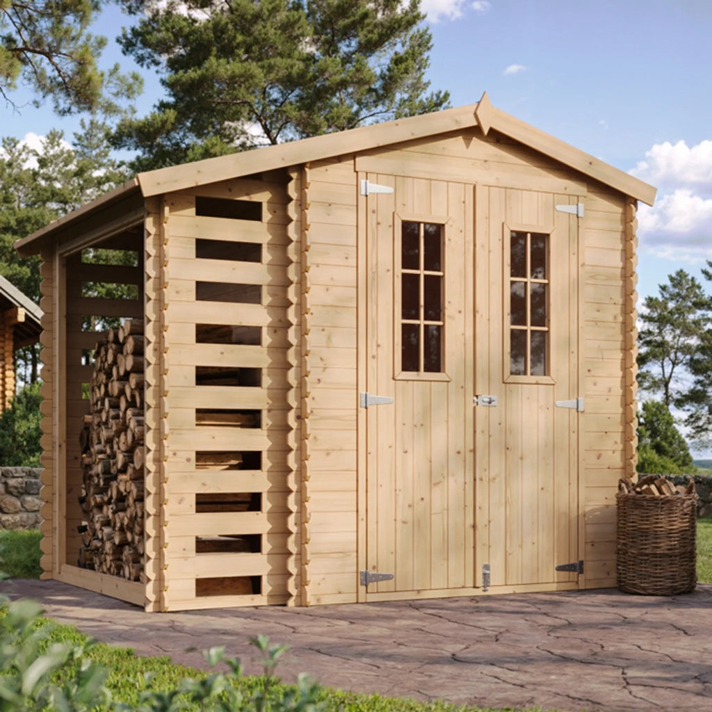 Casetta da Giardino in Legno con Legnaia da Esterno - 3,53 m2 + 0,97 m2 - TIMBELA M386C
