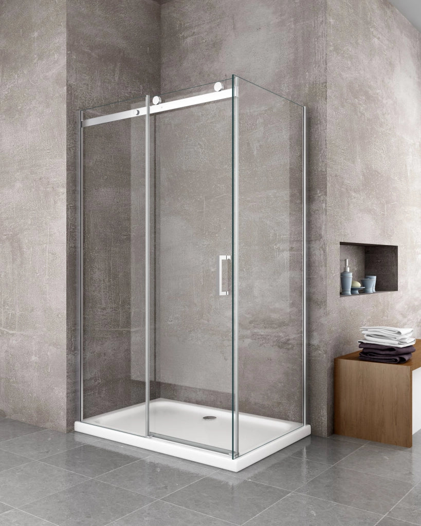 Box doccia 8 MM a 2 lati parete fissa laterale + porta scorrevole reversibile altezza 190 cm 70x100
