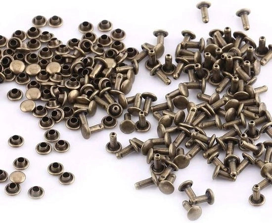 Viti a doppia testa per tubo metallico - Arte e artigianato - Riparazioni - Antico ottone - Decorazione - Fai da te - Adatto per metallo e pelle in antico ottone - 100 pezzi.