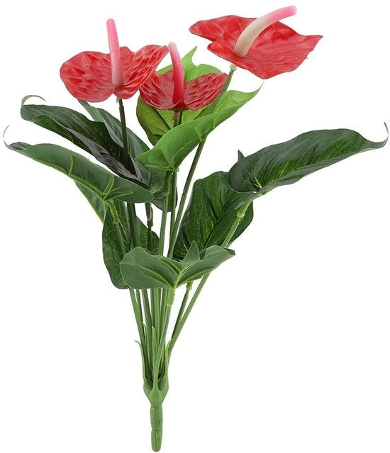 Pianta finta 35 cm - Pianta finta con fiori rossi - Piantine per interni - Decorazione per matrimoni - Confezione riciclabile - Materiale plastico di alta qualità - Pianta finta