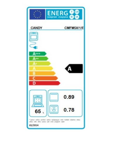 Candy cmfm5x-1-e forno elettrico ventilato ad incasso inox capacità 65 lt classe energetica a