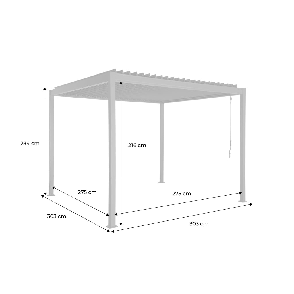 Pergola bioclimatica 3x3m in alluminio e acciaio con lamelle