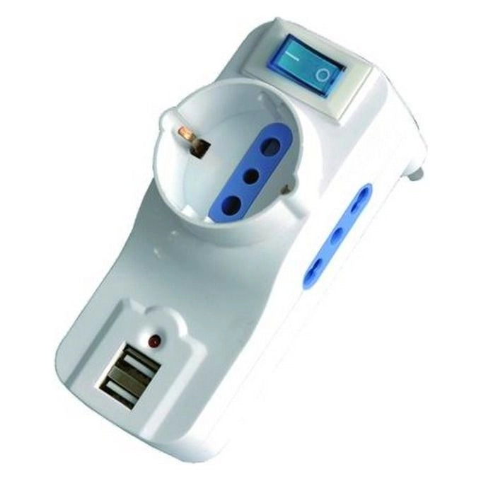 AG 25790 Adattatore Triplo 10-16A Schuko 2 USB rotante con interruttore 250V 16A