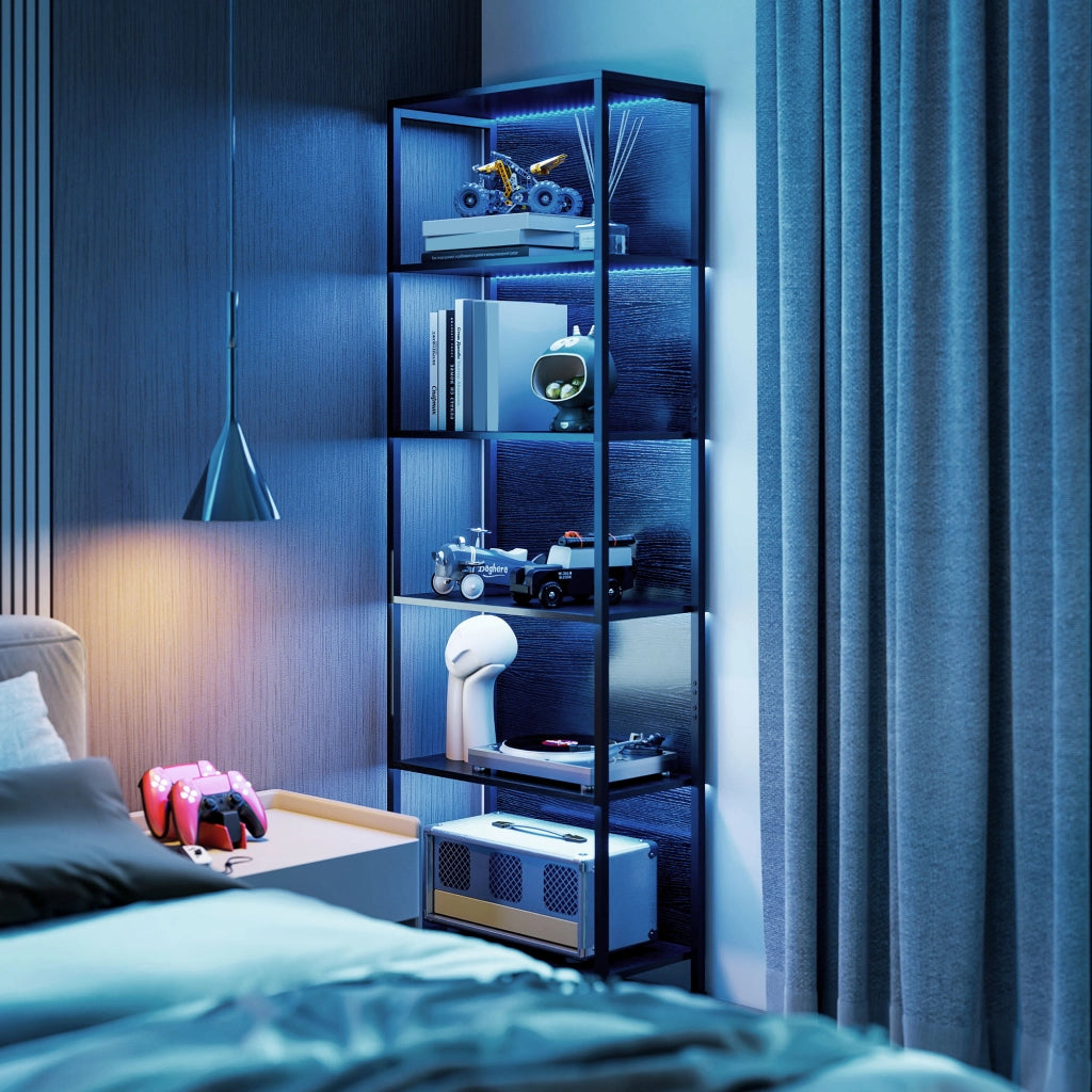 Libreria 5 Livelli con Luci LED ¨C Minimal ¨C Nero 60x30x179 cm