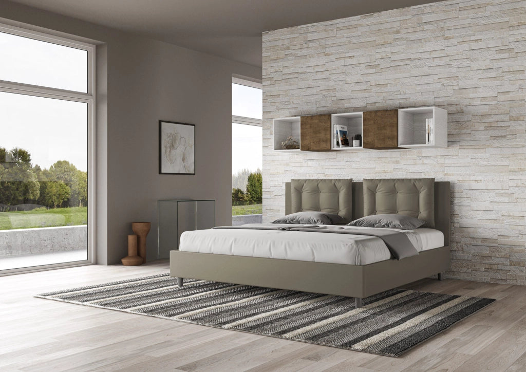 BS COM Letto con rete imbottito 180x210 similpelle cappuccino