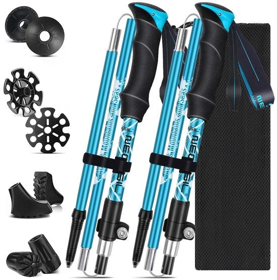 Passeggini da Nordic Walking per donne, bastoni da passeggio pieghevoli in alluminio, regolabili da 110-125 cm, bastoni da trekking con 4 paia di cuscinetti in gomma per trekking, escursioni e sci
