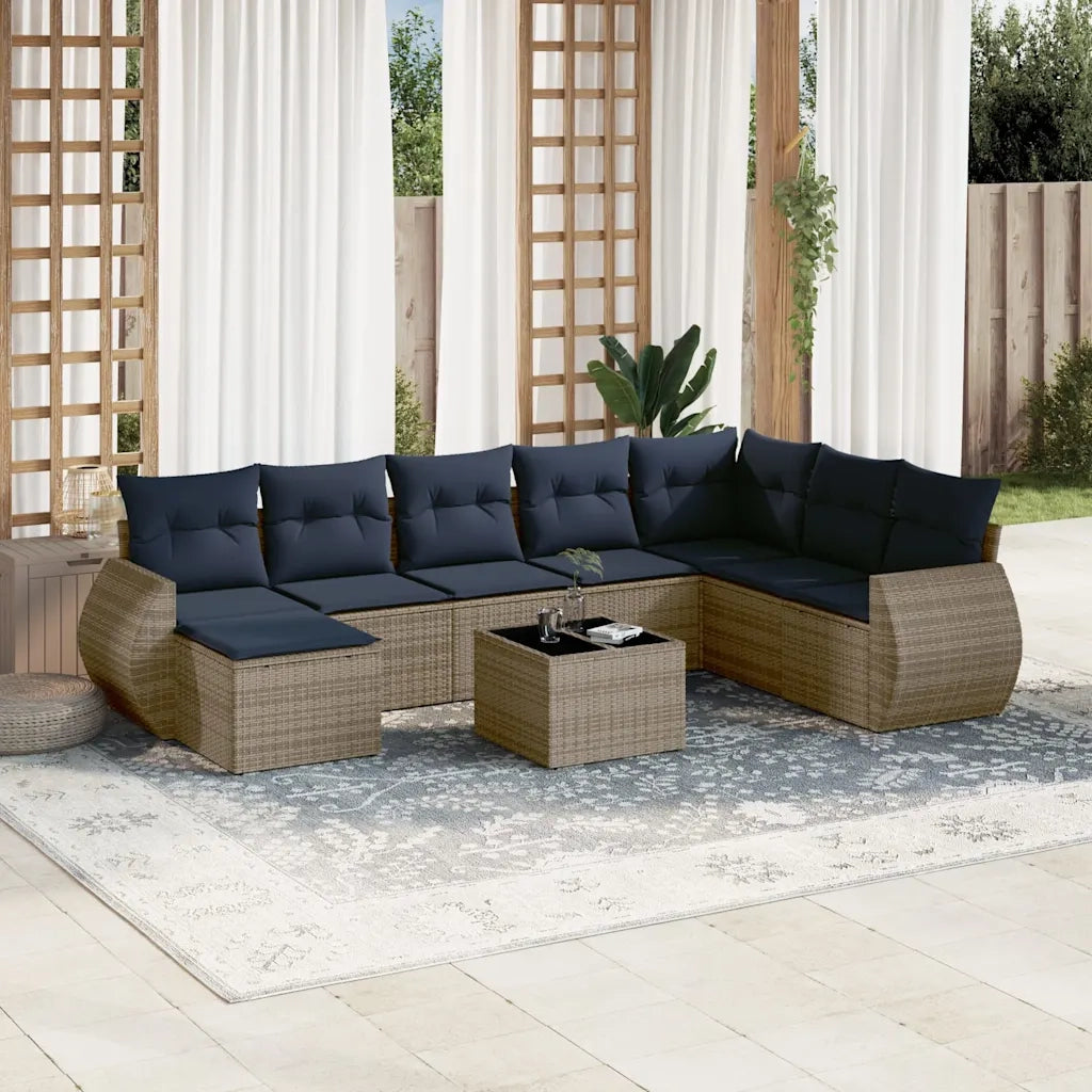 Set Divani da Giardino 9 pz con Cuscini Grigio in Polyrattan 3221770