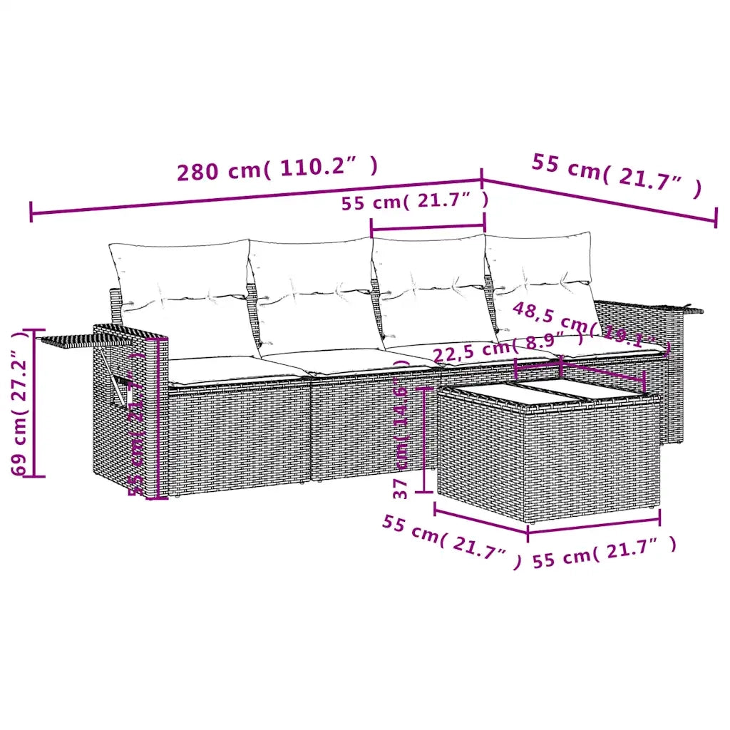 Set Divani da Giardino 5 pz con Cuscini Marrone in Polyrattan 3219893