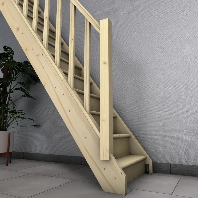 NORMANDIE - Scala rettilinea in legno con balaustro e alzate
