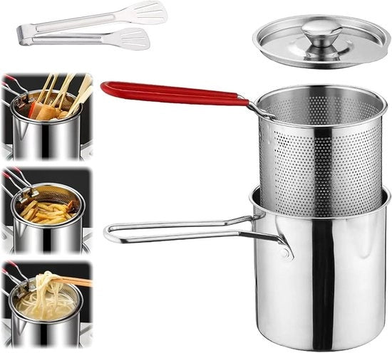 Contenitore di Grassello per Padella Fritta con Set di Sifone - Filtro di Olio in Acciaio Inossidabile con Maniglia Antiscottante Rimovibile per la Cucina