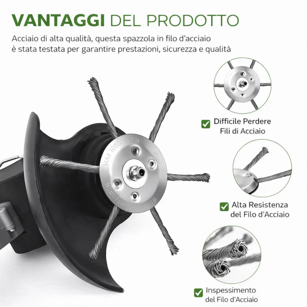 Testina Universale per Decespugliatore 20cm con Filo in Acciaio 07838