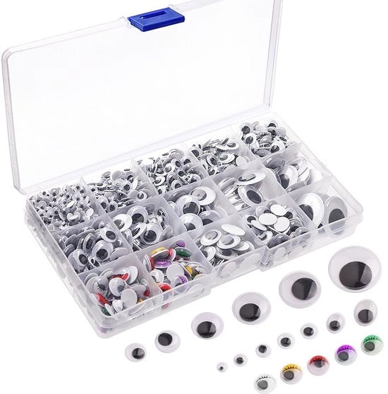 Pacco Occhi Wobble Autoadesivi - 1200 pezzi - Accessori DIY - Occhi da Incollare - Dimensioni varie 5mm a 25mm - Confezione di conservazione inclusa