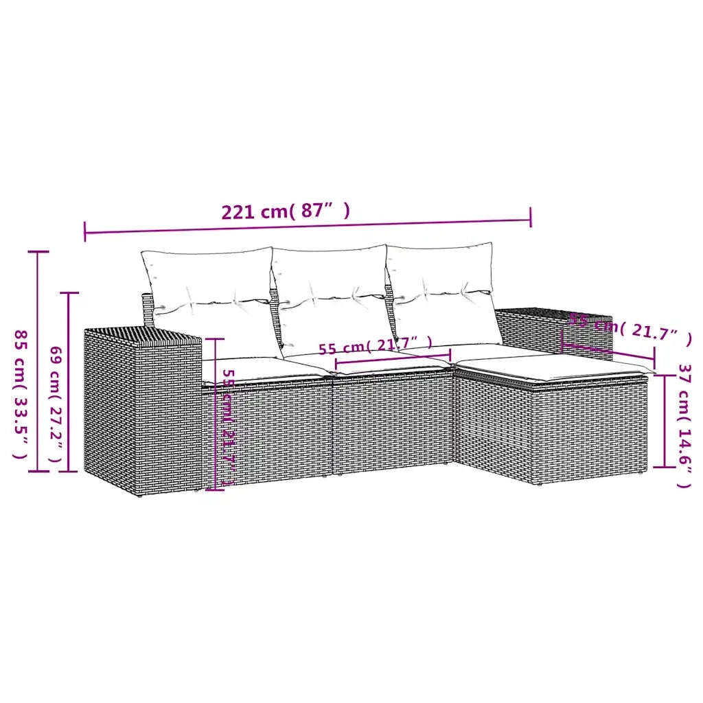 Set Divani da Giardino 4 pz con Cuscini Marrone in Polyrattan 3222473