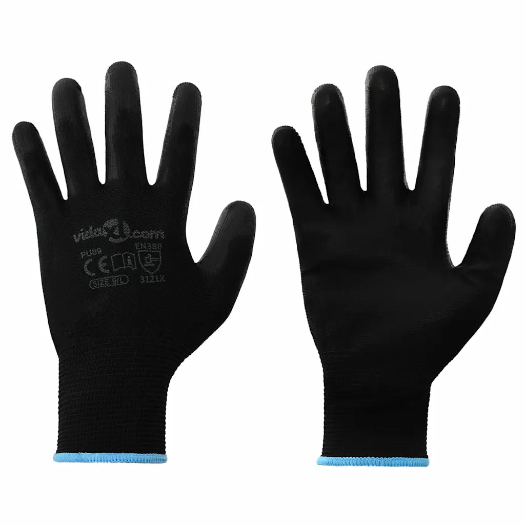 Guanti da Lavoro 12 pcs Nero 9 / l Poliestere 42020714