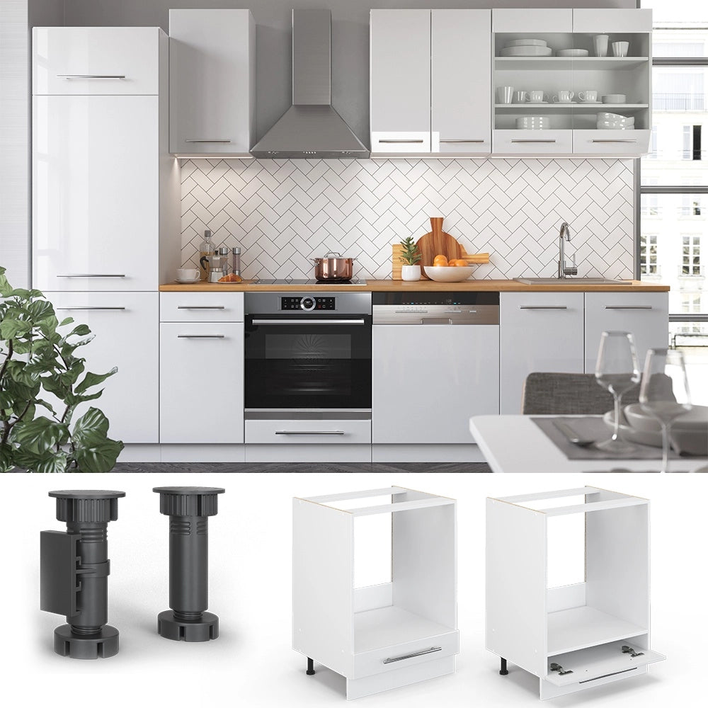 Mobile per forno da incasso Fame-Line Bianco lucido/Bianco 60 cm senza piano di lavoro Vicco