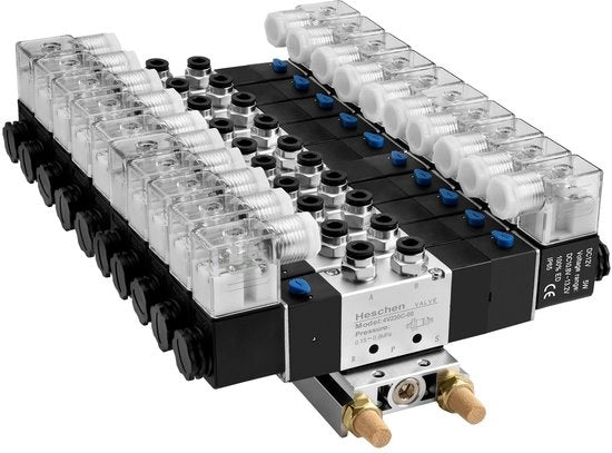 Valvola magnetica elettrica pneumatica 5 vie 3 posizioni - 12VDC con rilento - Set di connettori rapido - Adatto a diverse applicazioni
