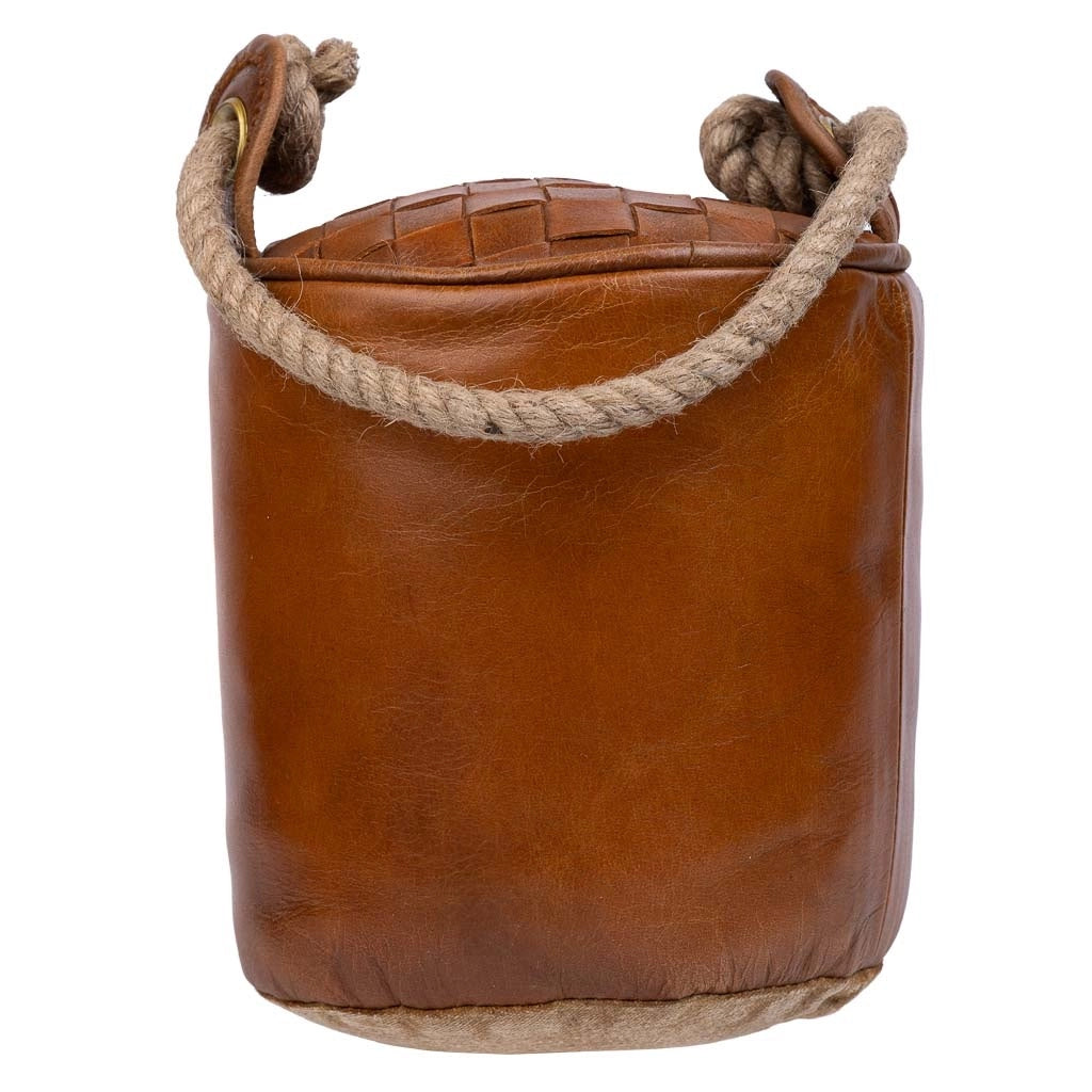 Fermaporta in pelle e corda marrone 20x20x20h cm
