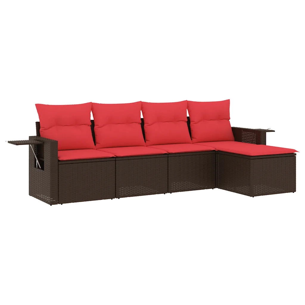 Set Divani da Giardino 5 pz con Cuscini Marrone in Polyrattan 3220093