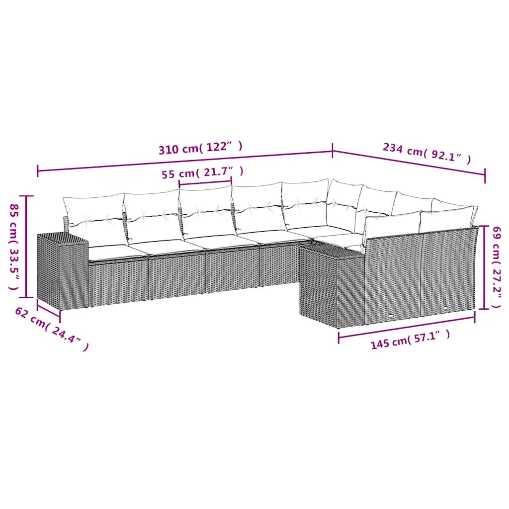 Set Divani da Giardino 9 pz con Cuscini Marrone in Polyrattan 3223043