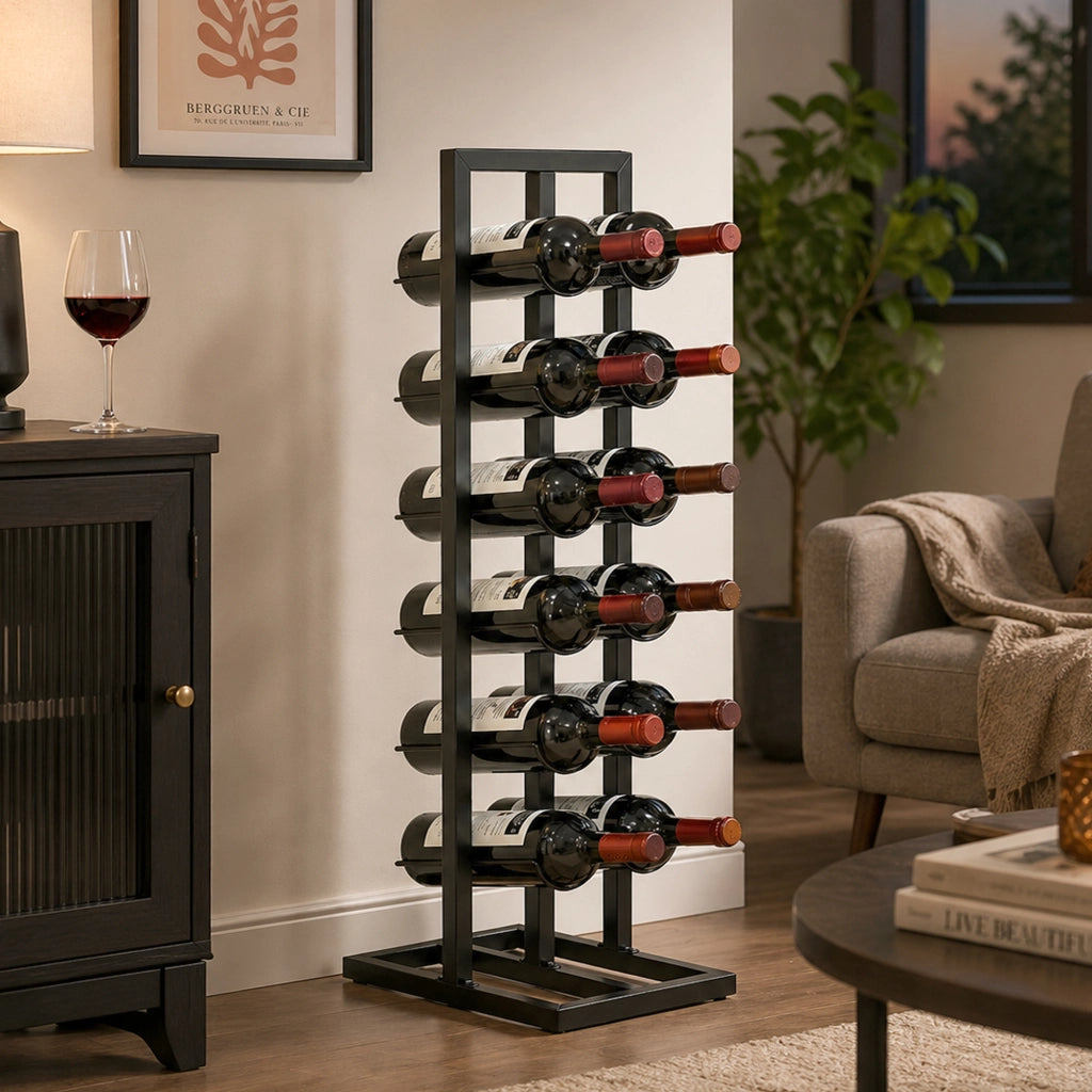 Cantinetta Vini Portabottiglie da Terra ¨C Minimal ¨C Nero, Metallo, per 12 Bottiglie