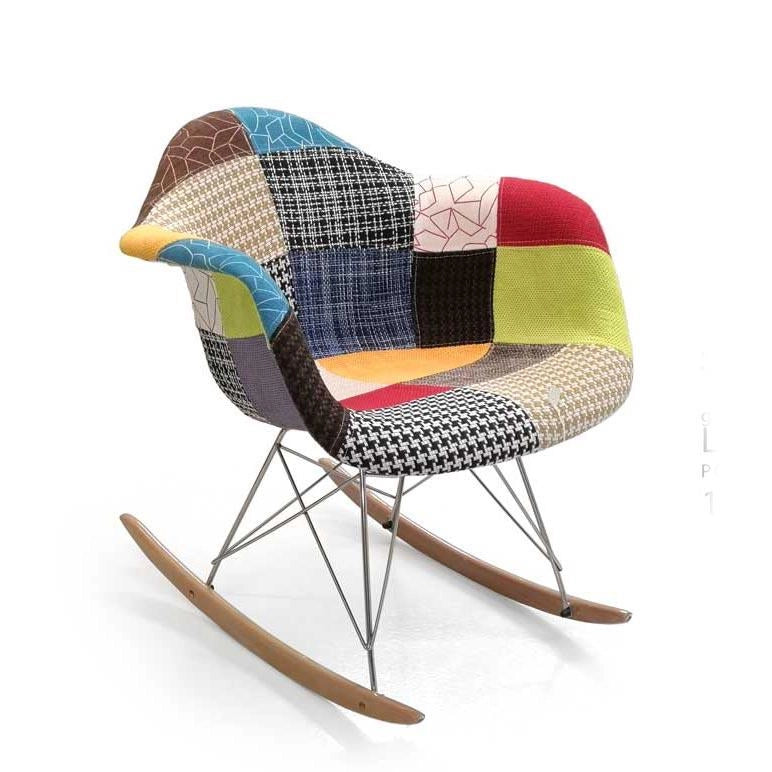 SET 4 POLTRONE PATCHWORK A DONDOLO IN TESSUTO CON GAMBE IN LEGNO 69 X 69 CM