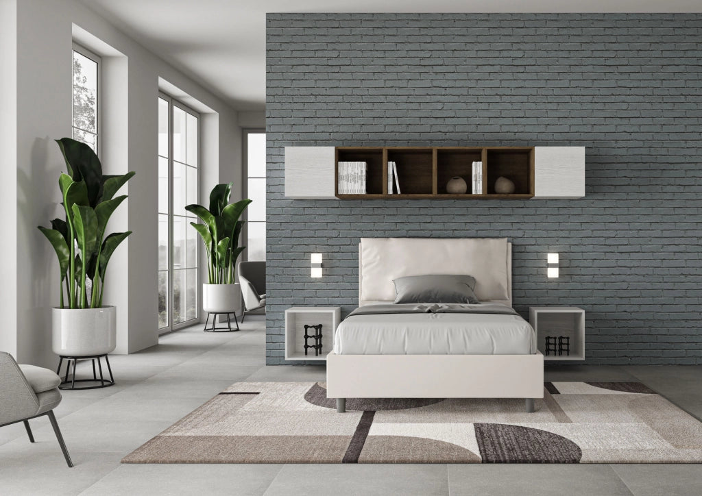 BS COM Letto una piazza e mezza con rete imbottito 120x190 similpelle bianco