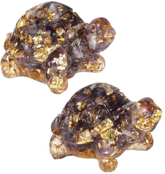 Scheda decorativa 2-in-1 con figura di tartaruga in cristallo, figure decorative in cera con pietre, pietre per animali da compagnia, figura di tartaruga Feng Shui, portafortuna per decorazione di home office, ammalta