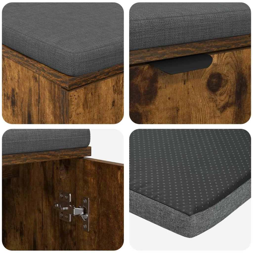 Panca per ingresso con cuscino-Sgabello-Panca da Corridoio Rovere fum¨¦ 80 x 46 x 46 cm