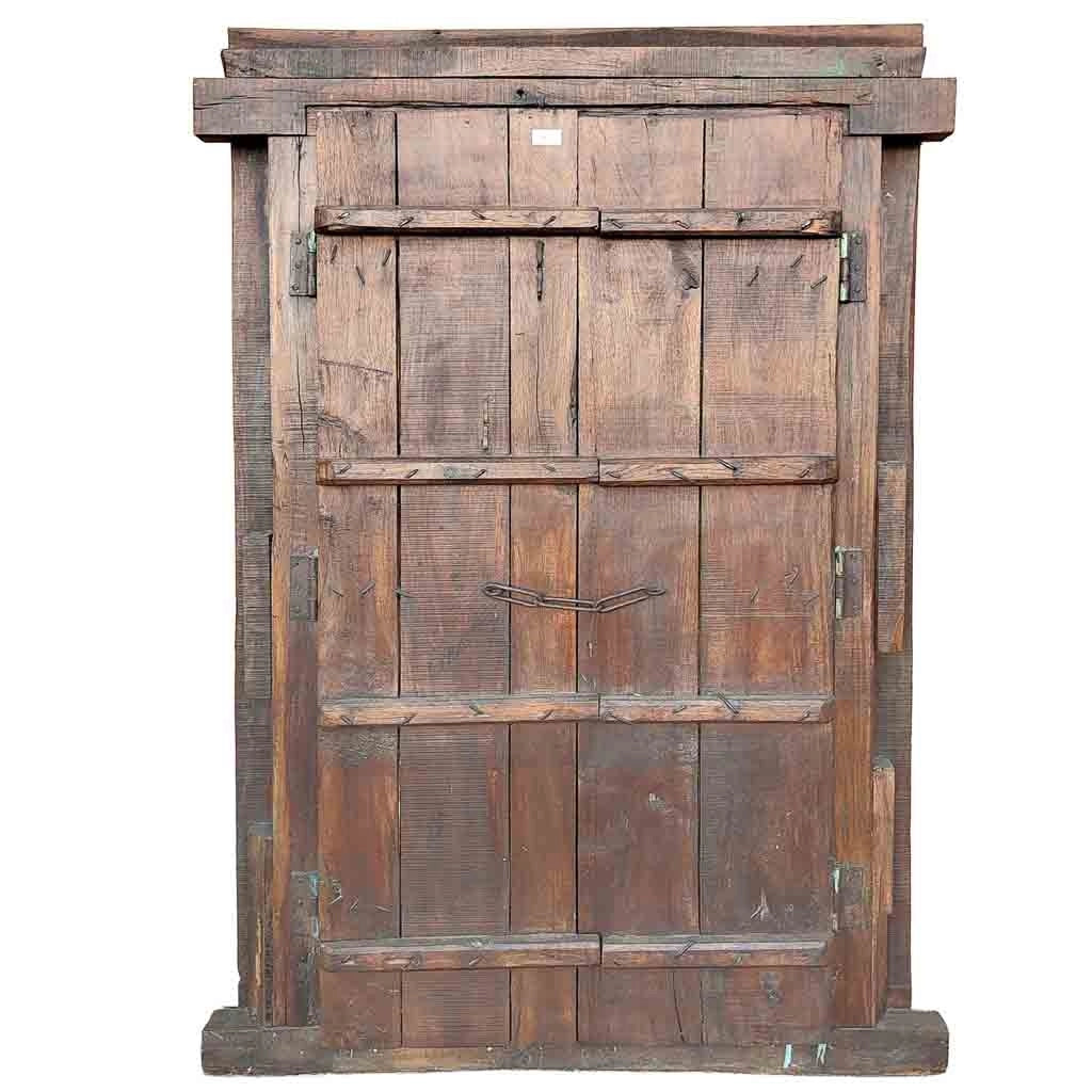 Porta in legno marrone con finitura artigianale, 126x12x198 cm h