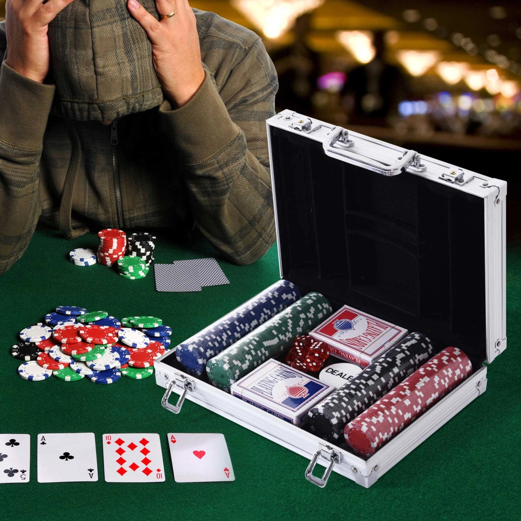 EasyComfort Valigetta Poker Professionale in Alluminio, Set Poker con 200 Fiches e 2 Mazzi per Texas hold'em e Blackjack