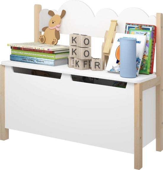 Banco per Bambini con Spazio di Deposito - Scatola di Giocattoli - Sedia per Bambini con Spazio di Deposizione - Bianco/Caffè
